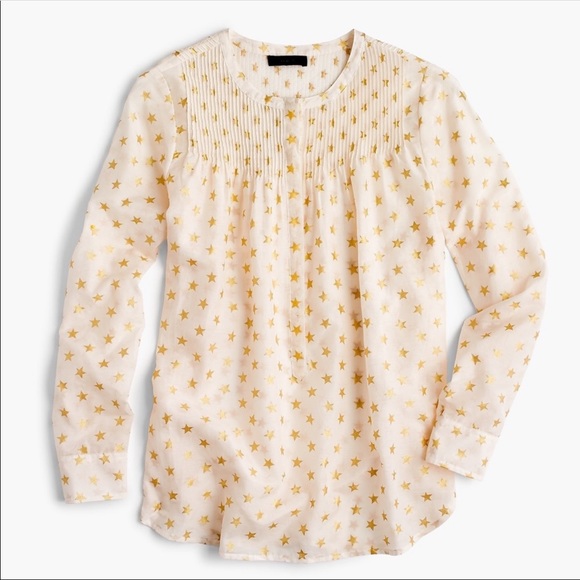 JCrew ruffle popover shirt in metallic star print - Picture 3 of 5